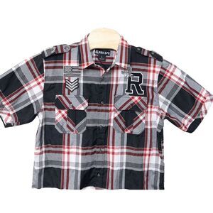 Red Ape Button Down Short Sleeve Shirt Red & Black‎ Plaid Mens Large